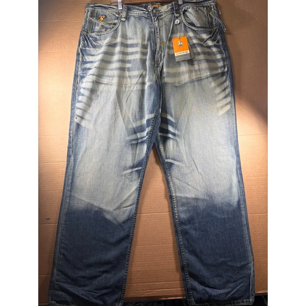 Akademiks Jeans Mens 42x32 Blue Baggy Loose Fit Faded Denim NWT Streetwear